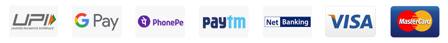 Accepted Payment Methods: UPI, GPay, PhonePe, Paytm, NetBanking, VISA, MasterCard
